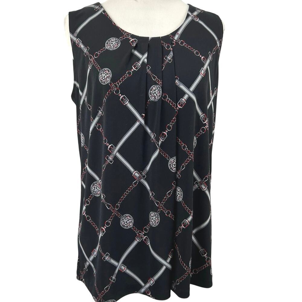 Anne Klein Chain Print Sleeveless Blouse Office Career Top Women M